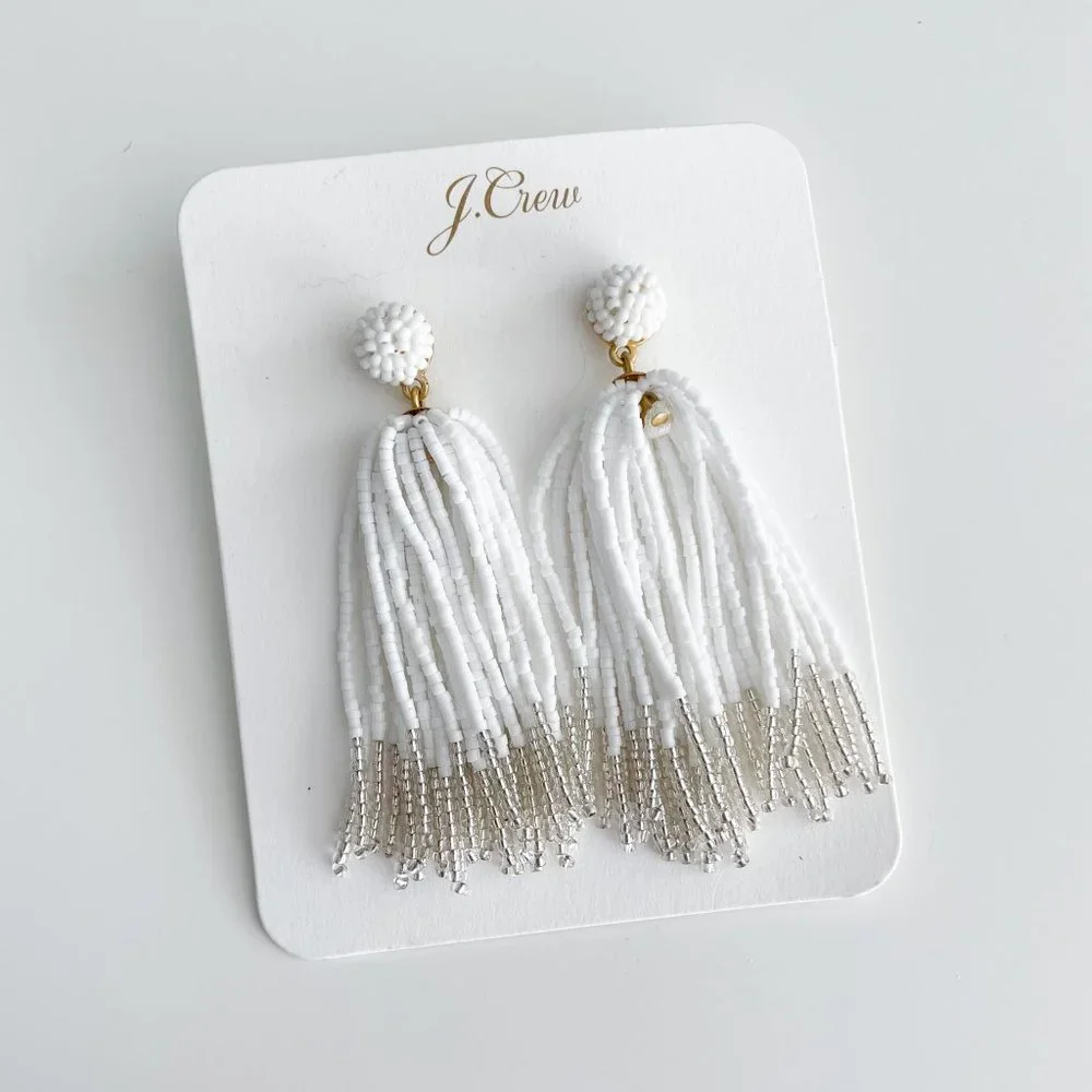 J. Crew Beaded Tassel Earrings (White) - Picture 3 of 3
